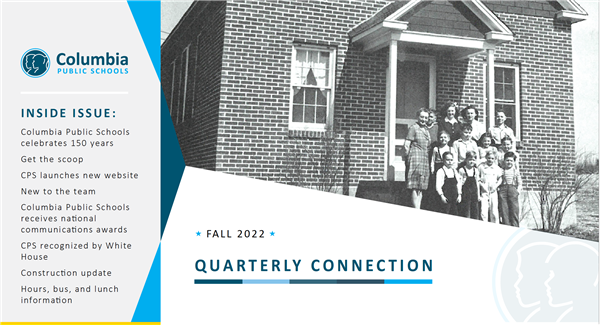 Fall 2022 Quarterly Report Front Page with story listing and image of one of our old school houses